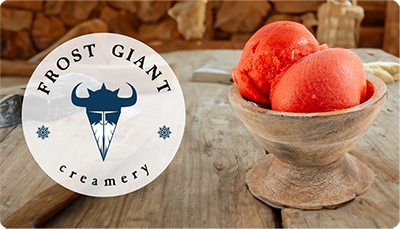 Image of Frost Giant gift card with logo and picture of strawberry sorbet